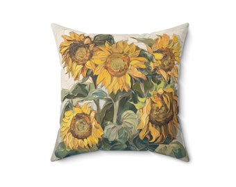 Sunflower Throw Pillow Farmhouse Decor Floral Couch Pillow, Shabby Chic Flower Home Decor, Gift for Sunflower Lovers Christmas Mother's Day