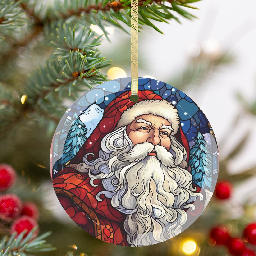Stained Glass Snowman Ceramic Ornament For Christmas Tree Decorations, Christmas Round Hanging Ornament In Stained Glass Patterns, Christmas Snowman