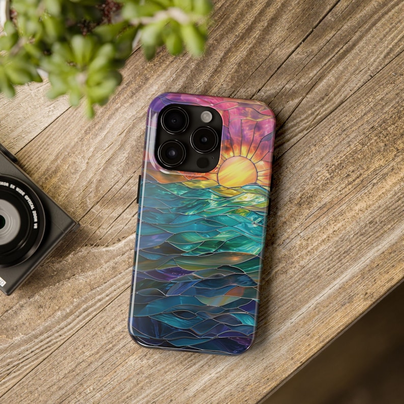 Ocean Sunset Phone Case Faux Stained Glass Beach Phone Case Nautical Sunrise Lovers Gift for iPhone 15 14 13 12 11 8 7 Galaxy S 24 23 22 21 image 10