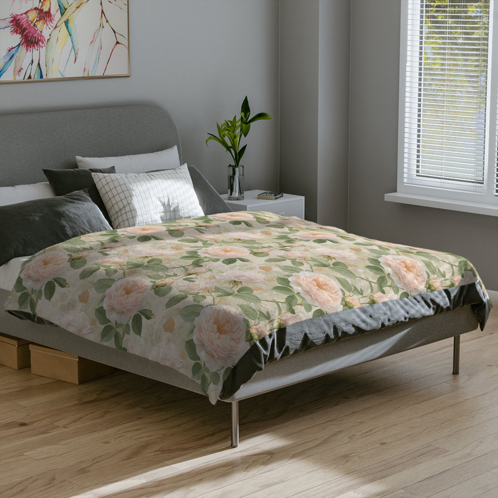 Plush Roses Throw Blush Roses Blanket, Blush Pink Floral Fleece Throw, Botanical Garden ...