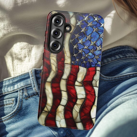 American Flag Phone Case, Patriotic Stained Glass Case, 4th of July Phone Case, USA Flag Cover, Americana iPhone Case, Galaxy Pixel