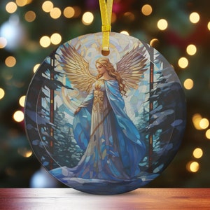 Angel Christmas Ornament Faux Stained Glass, Angelic Holiday Tree Decor, Christmas Home Decorations Hostess Gift for Family Friends Presents