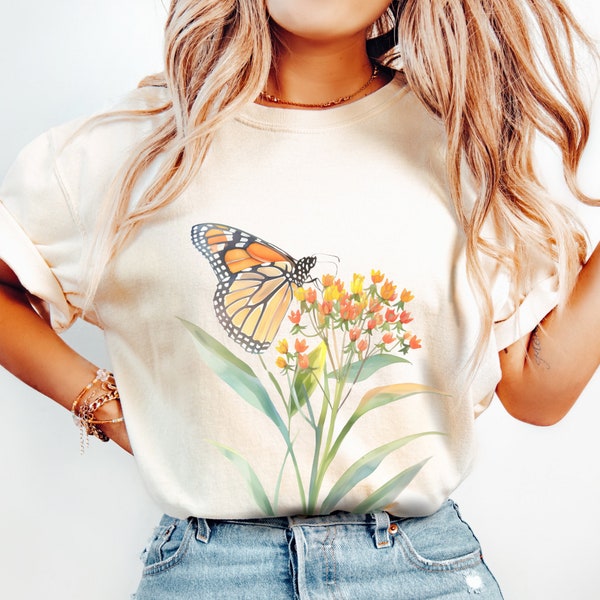 Floral Butterfly Weed Shirt Flower Garden T-Shirt Butterflies Wildflower T Shirt Botanical Milkweed Tee Gift for Gardener Lovers Christmas