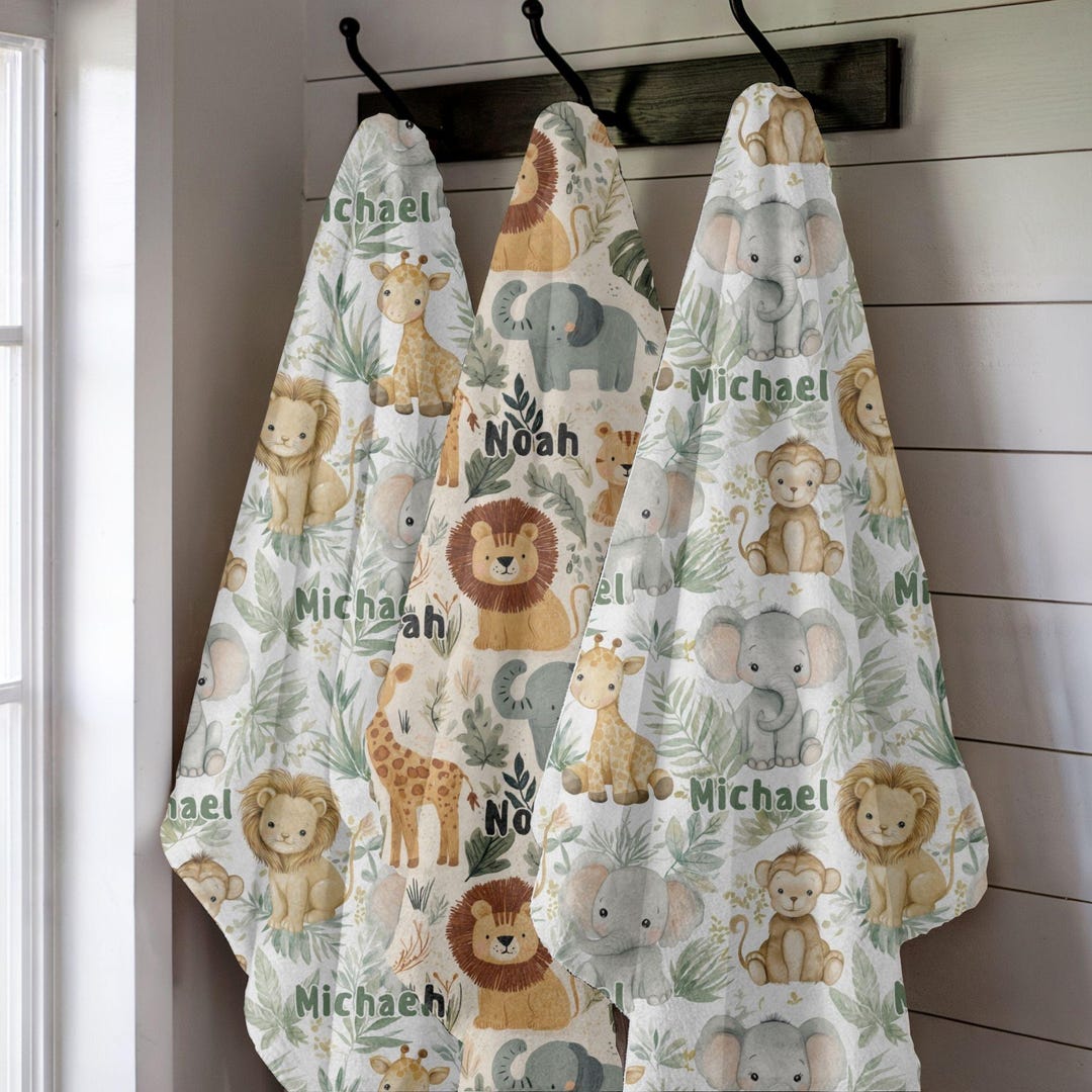Personalized Safari Jungle Animal Baby Blanket Custom Name Lion ...
