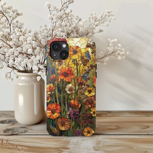 Wildflowers Faux Stained Glass Phone Case, Flowers Pollinator Garden Cover Cottagecore, iPhone 7 8 X 11 12 13 14 15 Plus Pro Max Mini XS XR