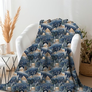 Christmas Blanket Christmas Village Throw Blanket, Printed Winter Wonderland Christmas Blanket, Living Room Christmas Decor for the Bedroom