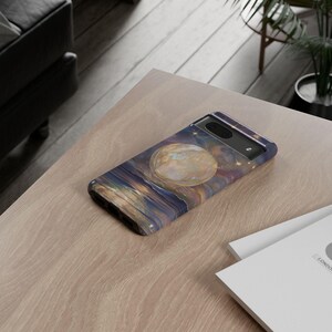 Funda para teléfono con diseño de luna, funda mística con luna celestial y estrellas de imitación de vidriera, funda para teléfono con cielo estrellado para Galaxy iPhone Pixel imagen 13