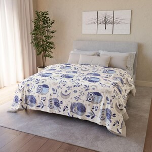 Celestial Owl Blanket Cute Pastel Moon and Stars Fleece Throw Blanket Floral Mystical Owl Lovers Christmas Gift Ideas for Family Friends 60" × 80"