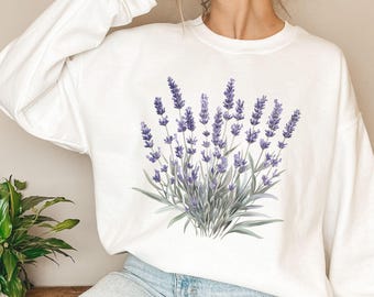 Lavender Flowers Sweatshirt Floral Sweater Botanical Crewneck Wildflower Shirt Cottagecore Garden Outfit Nature Lover Mother's Day Gift Idea