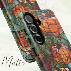 Funda de calabaza para teléfono, diseño de calabaza de Halloween con hojas de otoño, funda con vidrieras otoñales para Acción de Gracias para iPhone, Samsung Galaxy Pixel imagen 6