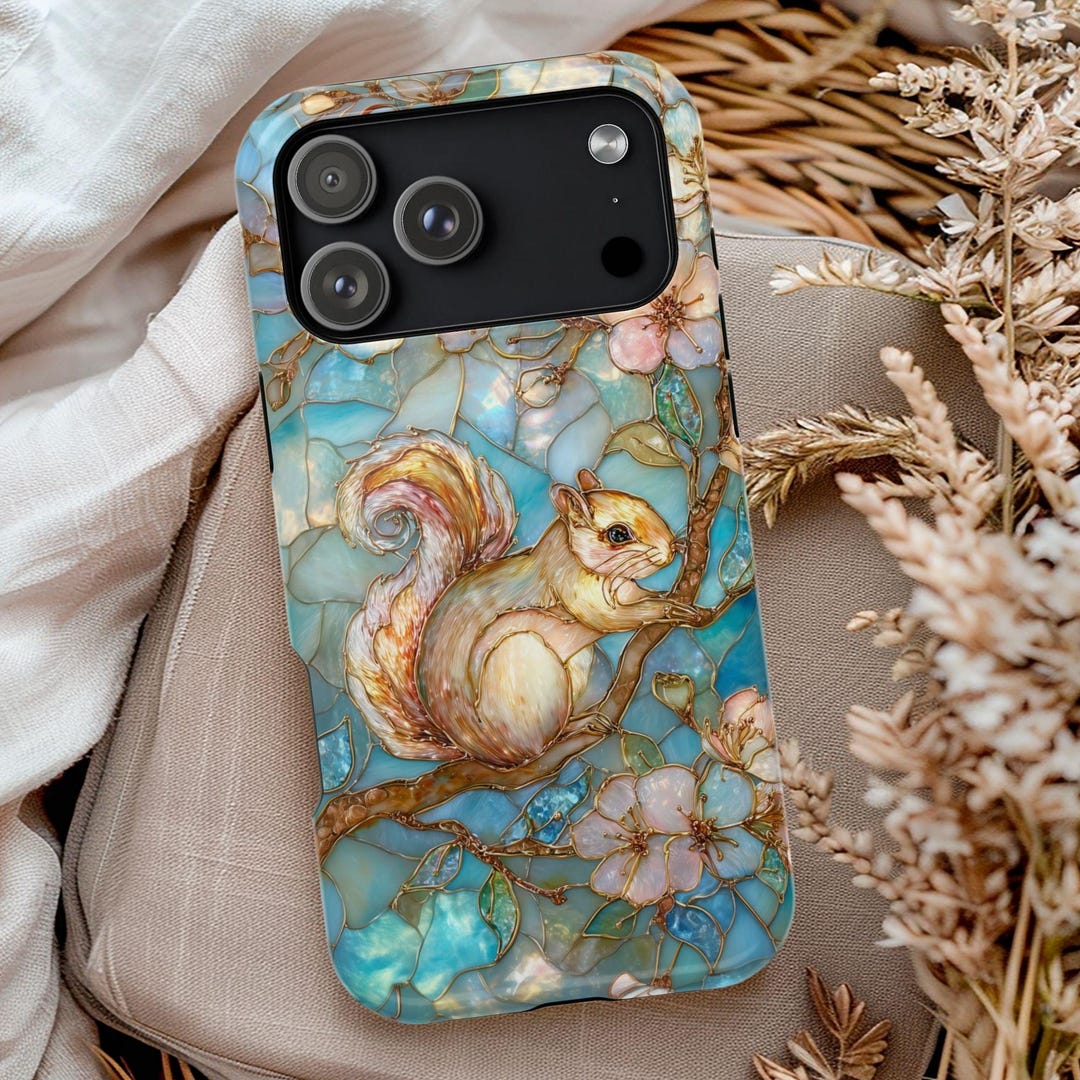 Squirrel Phone Case, Cottagecore Woodland Animal Stained Glass Case ...
