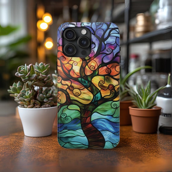 Tree of Life Phone Case Celtic Tree Cover Sacred Tree of Knowledge Faux Stained Glass Spiritual Gift for iPhone 7 8 11 12 13 14 15 Christmas