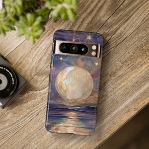 Funda para teléfono con diseño de luna, funda mística con luna celestial y estrellas de imitación de vidriera, funda para teléfono con cielo estrellado para Galaxy iPhone Pixel imagen 12