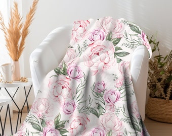 Pink Floral Throw Blanket Watercolor Flower Home Decor, Pink Floral Blanket, Botanical Throw Blanket, Pink Floral Decor, Floral Bedding Rose