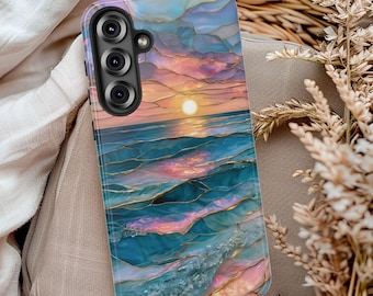 Funda para teléfono con diseño de playa, funda para teléfono con diseño de puesta de sol en el océano, funda para teléfono con estética costera, funda para teléfono con diseño de océano veraniego, funda para teléfono con diseño de puesta de sol en el mar para iPhone Galaxy Pixel