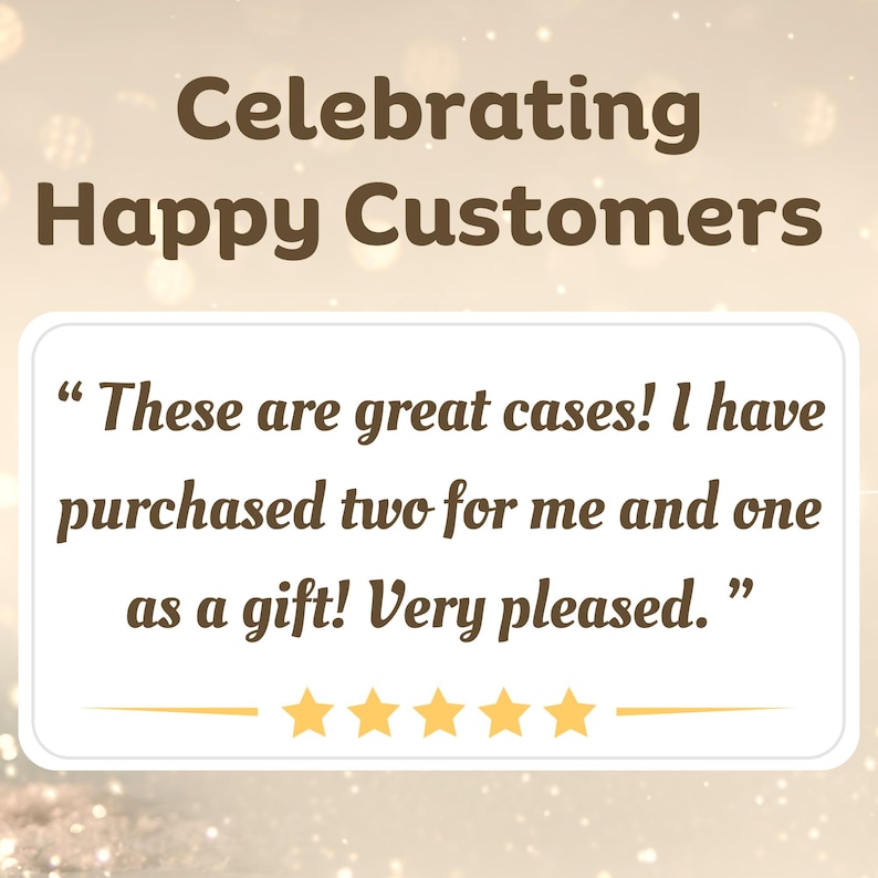 Puede incluir: Una rese&ntilde;a de un cliente con cinco estrellas y una cita: "&iexcl;Estos estuches son geniales! He comprado dos para m&iacute; y uno para regalo. &iexcl;Muy contento!"