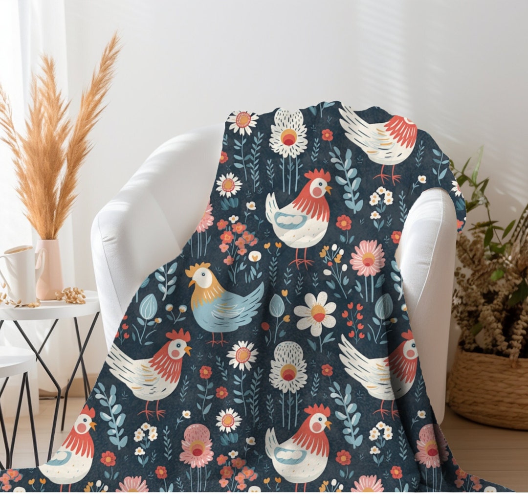 Chicken Throw Blanket, Floral Chicken Blanket, Chicken Lady Blanket