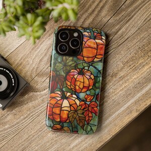 Funda de calabaza para teléfono, diseño de calabaza de Halloween con hojas de otoño, funda con vidrieras otoñales para Acción de Gracias para iPhone, Samsung Galaxy Pixel imagen 9
