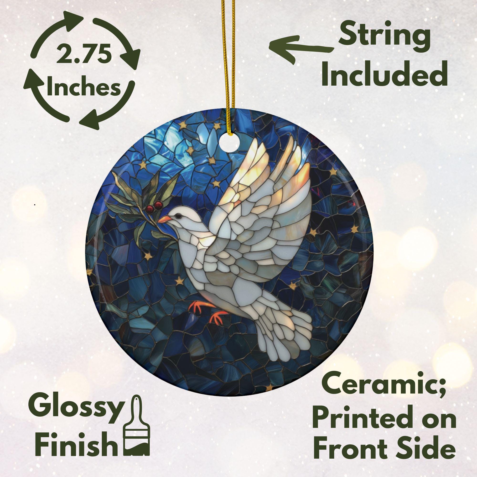 White Dove Christmas Ornament Peace on Earth Faux Stained Glass Dove ...