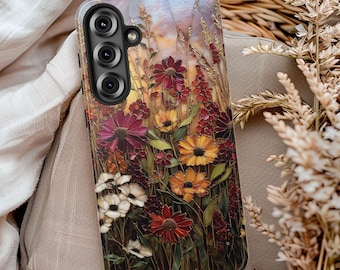 Funda para teléfono con estampado floral otoñal, funda con diseño floral de otoño, funda con efecto vidriera, funda con diseño de jardín botánico estilo cottagecore para Galaxy iPhone Pixel