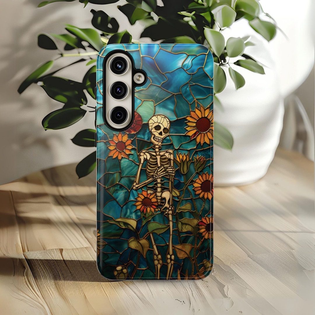 Skeleton Phone Case Halloween Faux Stained Glass Fall Cover Skeleton