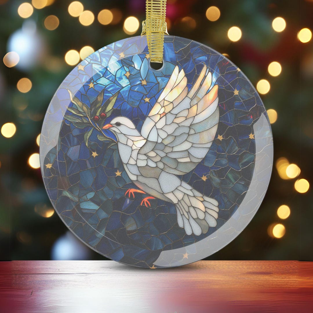 White Dove Christmas Ornament Peace on Earth Faux Stained Glass ...