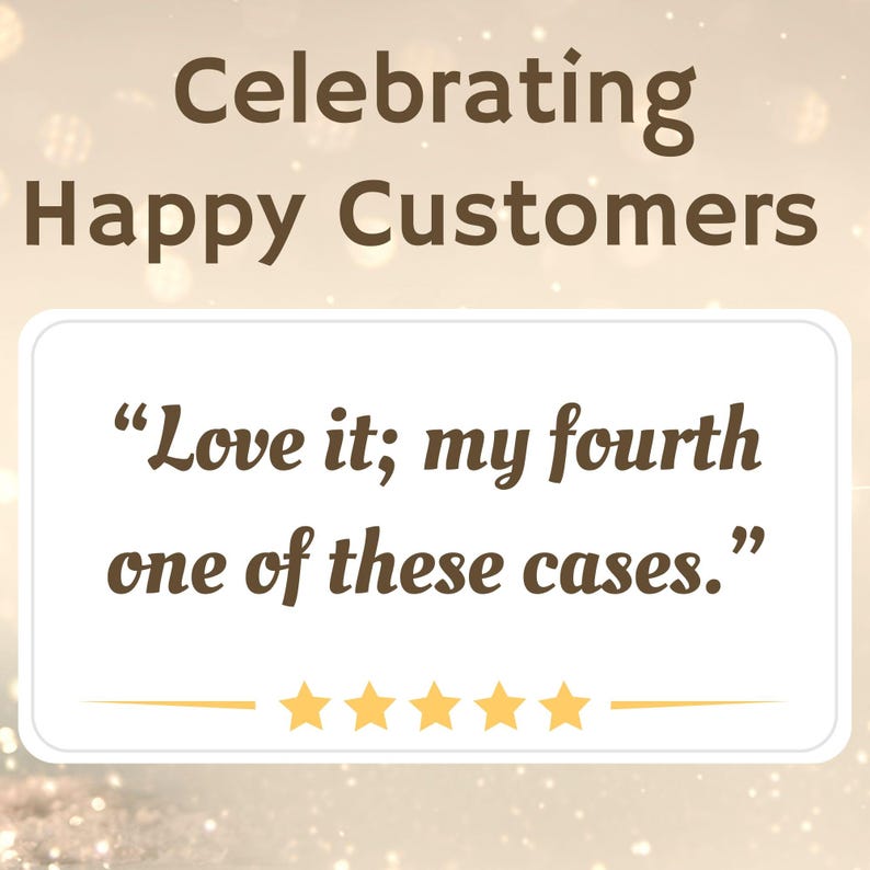 May include: A customer review with five stars and a quote: "Love it; my fourth one of these cases."
