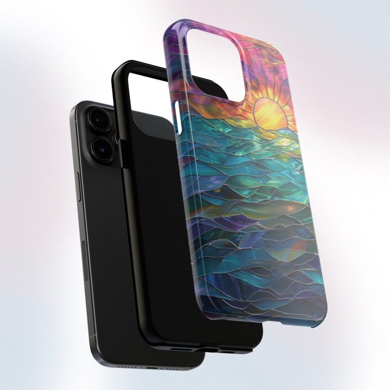 Ocean Sunset Phone Case Faux Stained Glass Beach Phone Case Nautical Sunrise Lovers Gift for iPhone 15 14 13 12 11 8 7 Galaxy S 24 23 22 21 image 5