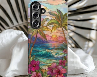 Tropical Beach Phone Case, Tropical Sunset Phone Case, Hibiscus Phone Case, Palm Tree Phone Cover, Ocean Wave Case, Summer Beach Case