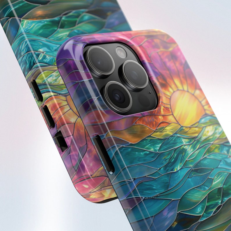 Ocean Sunset Phone Case Faux Stained Glass Beach Phone Case Nautical Sunrise Lovers Gift for iPhone 15 14 13 12 11 8 7 Galaxy S 24 23 22 21 image 6