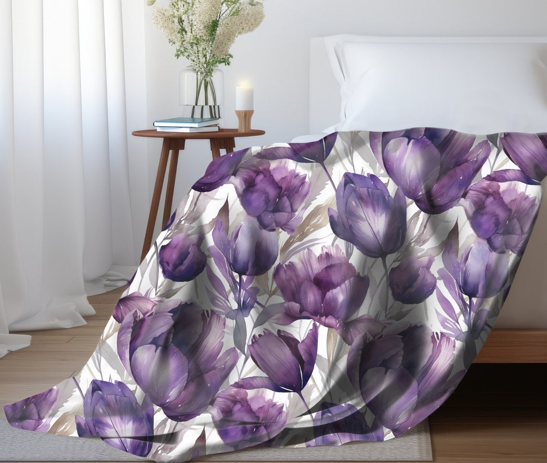 Floral Blanket Purple Tulips, Purple Floral Throw Blanket, Botanical