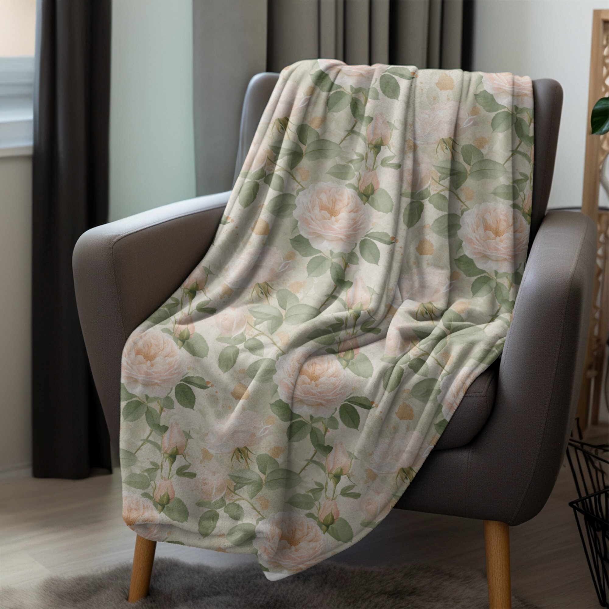 Plush Roses Throw Blush Roses Blanket, Blush Pink Floral Fleece Throw, Botanical Garden ...