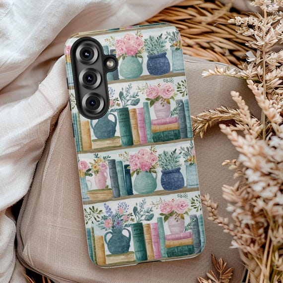 Floral Bookshelf Phone Case, Book Lover Phone Case, Cottagecore Reading Aesthetic, Library Books Phone Case, Cozy Reader Gift