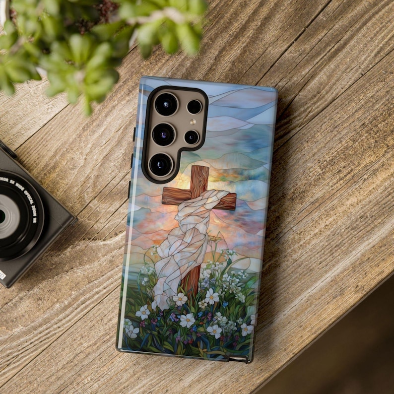 Christian Easter Phone Case Cross Faux Stained Glass Phone Cover ...