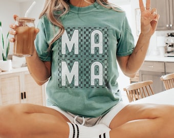 Checkered Mama Shirt Comfort Colors Checkerboard T-Shirt for Mom Checked Mama T Shirt Mom Tee Mother's Day Gift for Her Christmas Birthday