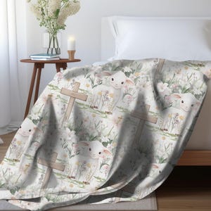 Easter Blanket Lamb Easter Home Decor Spring Floral Fleece Throw Christian Easter Cross Throw Blanket Flower Lovers Christian Gift Ideas bild 2