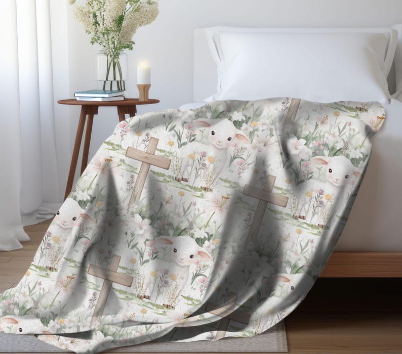 Easter Blanket Lamb Easter Home Decor Spring Floral Fleece Throw Christian Easter Cross Throw Blanket Flower Lovers Christian Gift Ideas bild 2