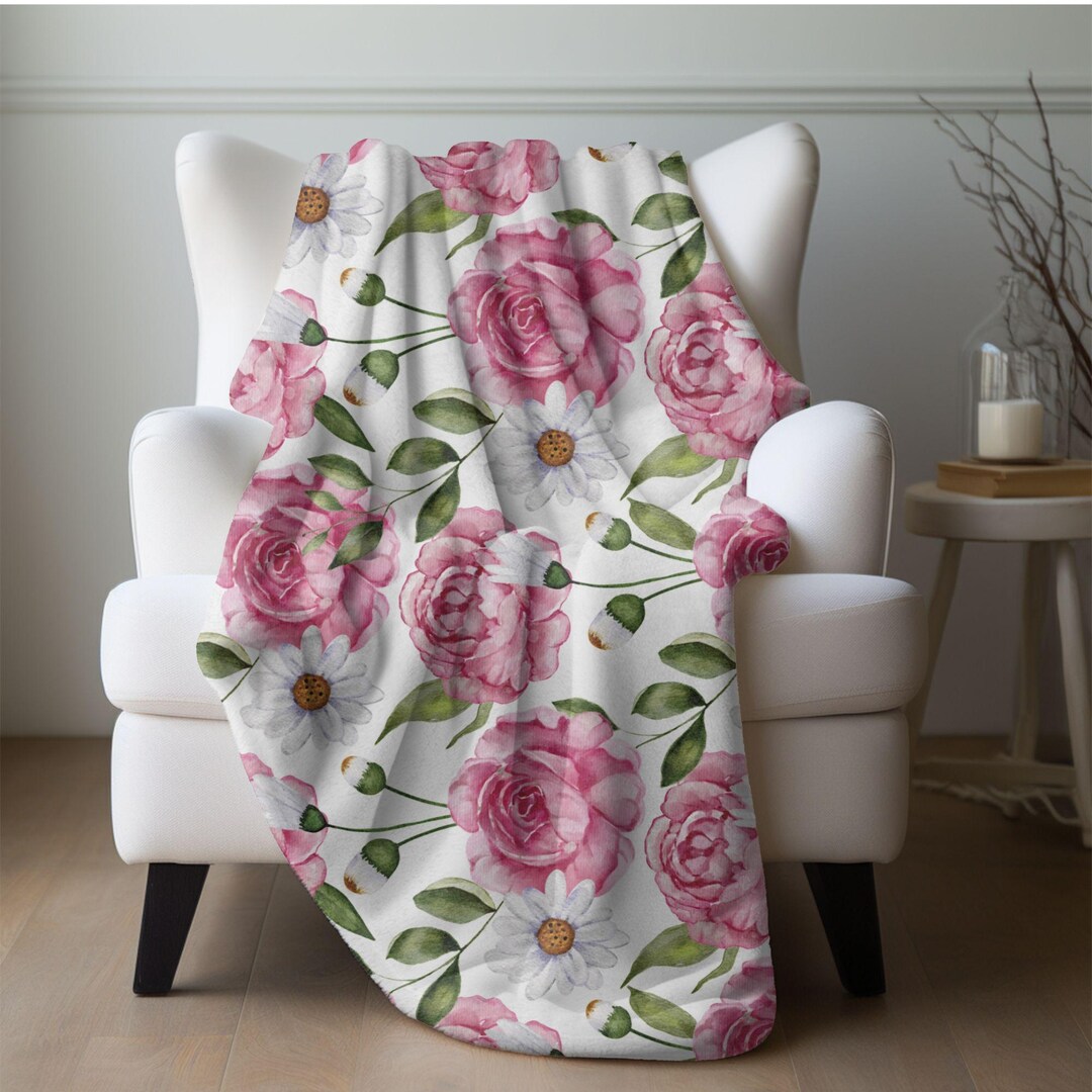 Floral Throw Blanket Pink Rose Blanket, Botanical Throw Blanket Gift ...