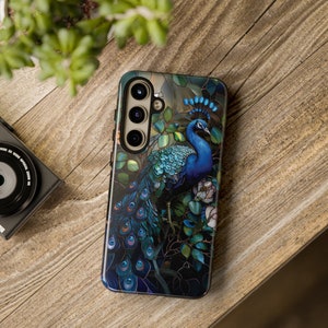Peacock Phone Case Faux Stained Glass Birds Phone Cover Bird Lovers Gift Birdwatcher for Galaxy S24 23 22 21 20 10 iPhone 7 8 11 12 13 14 15