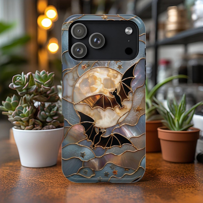 Bat Phone Case, Celestial Moon Phone Case, Gothic Phone Cover, Soft Goth Aesthetic, Dark Academia, Halloween Case, Night Sky immagine 1