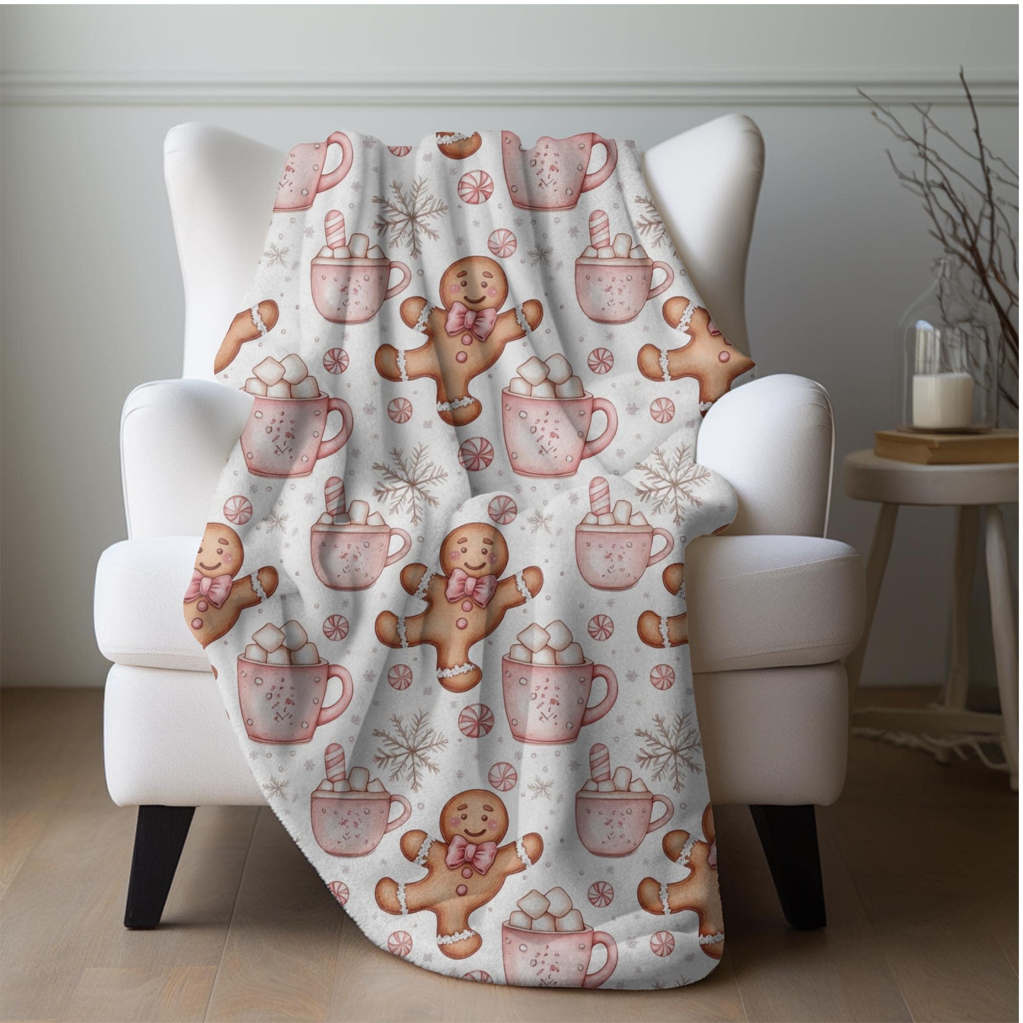 Gingerbread Man Blanket Christmas Coquette Bow Gingerbread Fleece Throw Pink Holiday Home Decor Hot Cocoa Christmas Gift for Family Friends