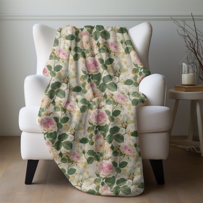 Pink English Roses Throw Blanket, Floral Home Decor, Cottage Garden ...