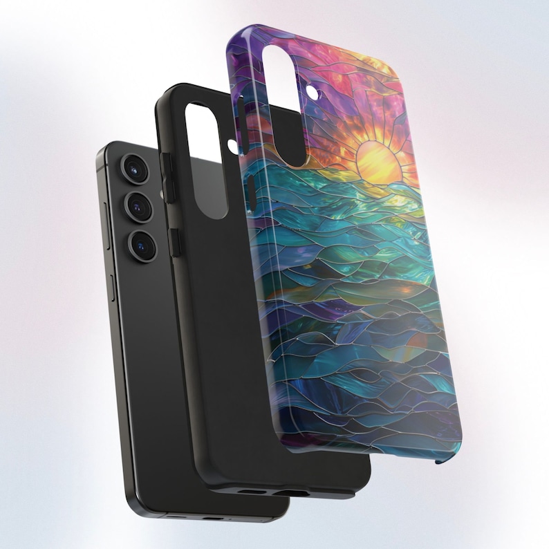 Ocean Sunset Phone Case Faux Stained Glass Beach Phone Case Nautical Sunrise Lovers Gift for iPhone 15 14 13 12 11 8 7 Galaxy S 24 23 22 21 image 8