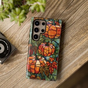 Funda de calabaza para teléfono, diseño de calabaza de Halloween con hojas de otoño, funda con vidrieras otoñales para Acción de Gracias para iPhone, Samsung Galaxy Pixel imagen 3