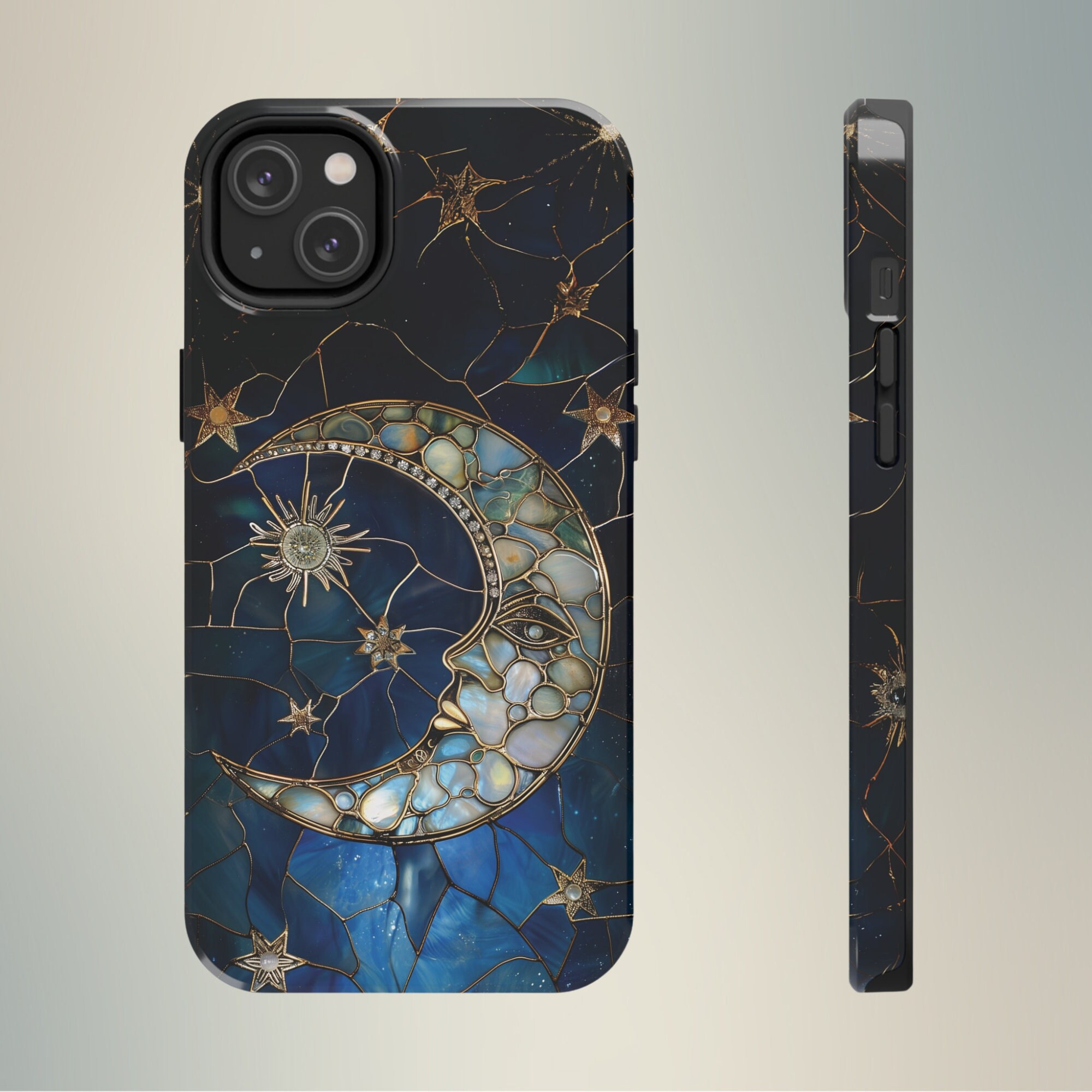 Iphone Rx Fake Moon Moon and Stars Faux Stained Glass Phone Case, Starry Night Sky Space ...