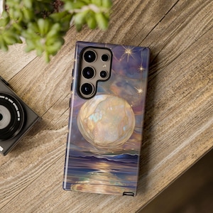 Funda para teléfono con diseño de luna, funda mística con luna celestial y estrellas de imitación de vidriera, funda para teléfono con cielo estrellado para Galaxy iPhone Pixel imagen 3