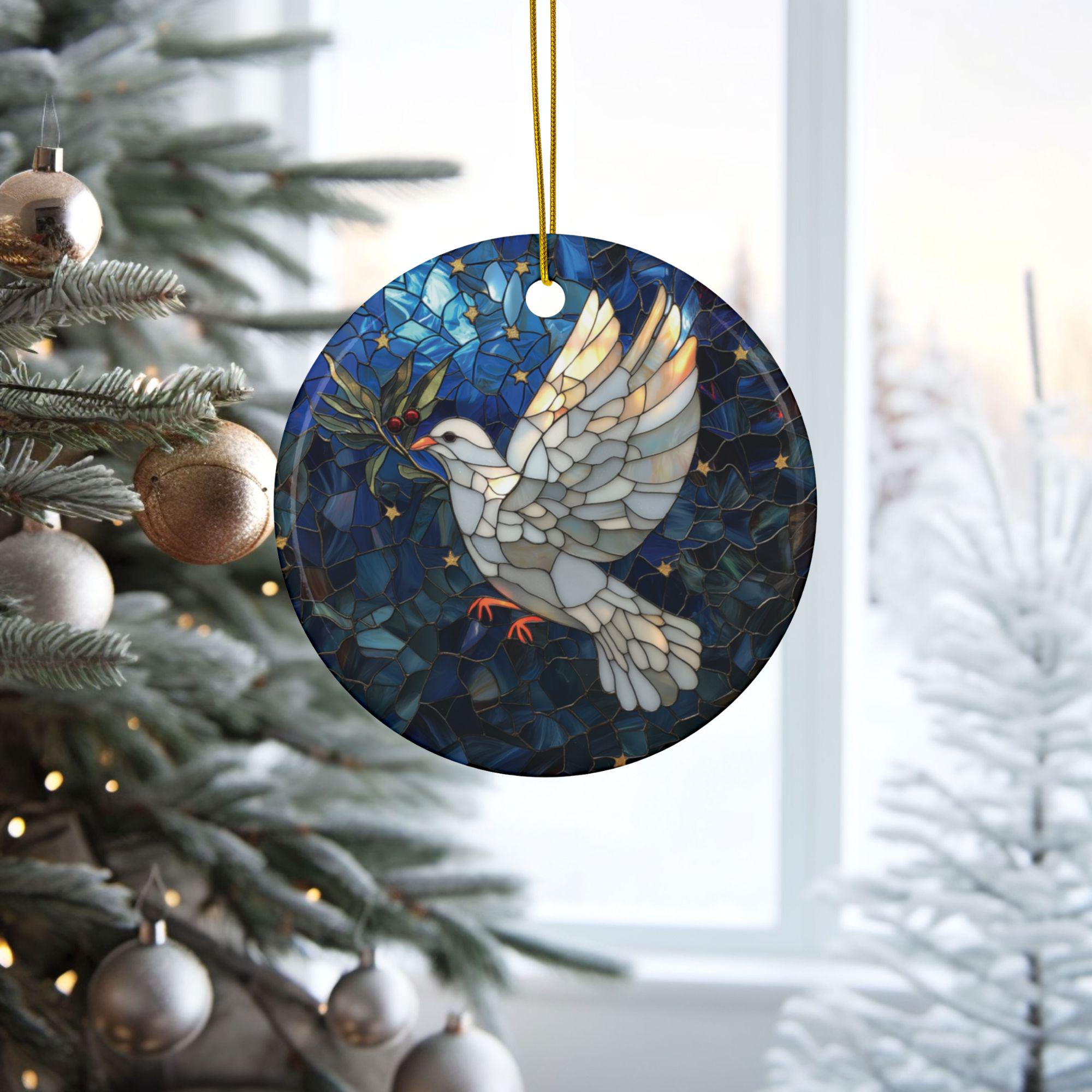 White Dove Christmas Ornament Peace on Earth Faux Stained Glass Dove ...