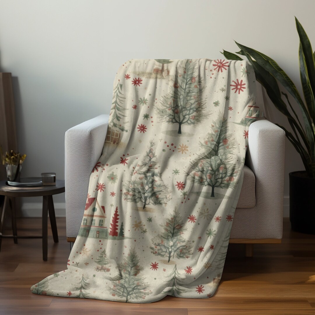 Christmas Throw Blanket Retro Christmas Village Soft Minky Blanket