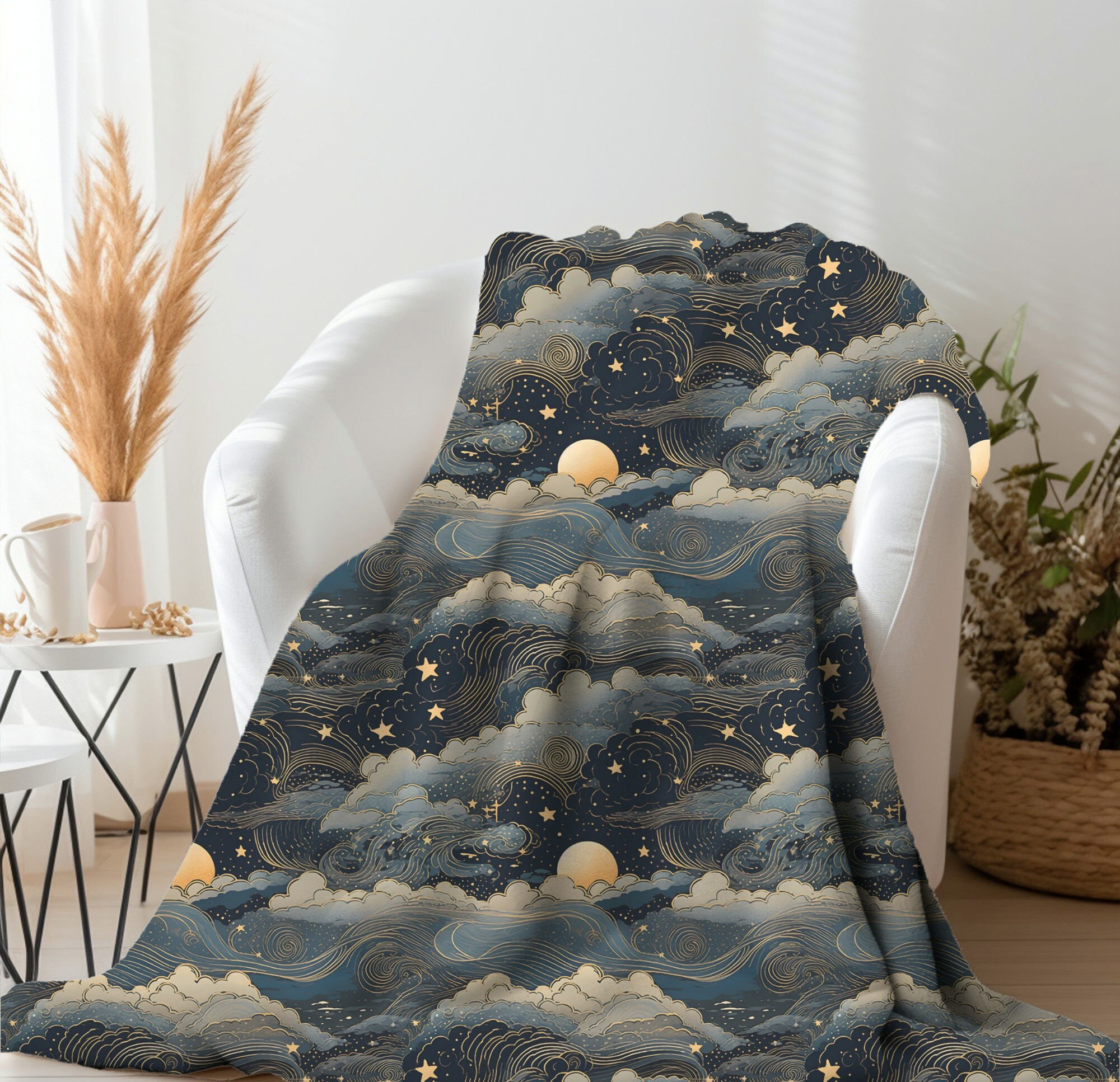 Moon Stars Blanket Etsy