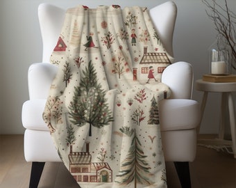 Christmas Blanket, Christmas Village Holiday Throw Nostalgic Village Christmas Town Fleece Christmas Gift Friends Family Co-worker Present
